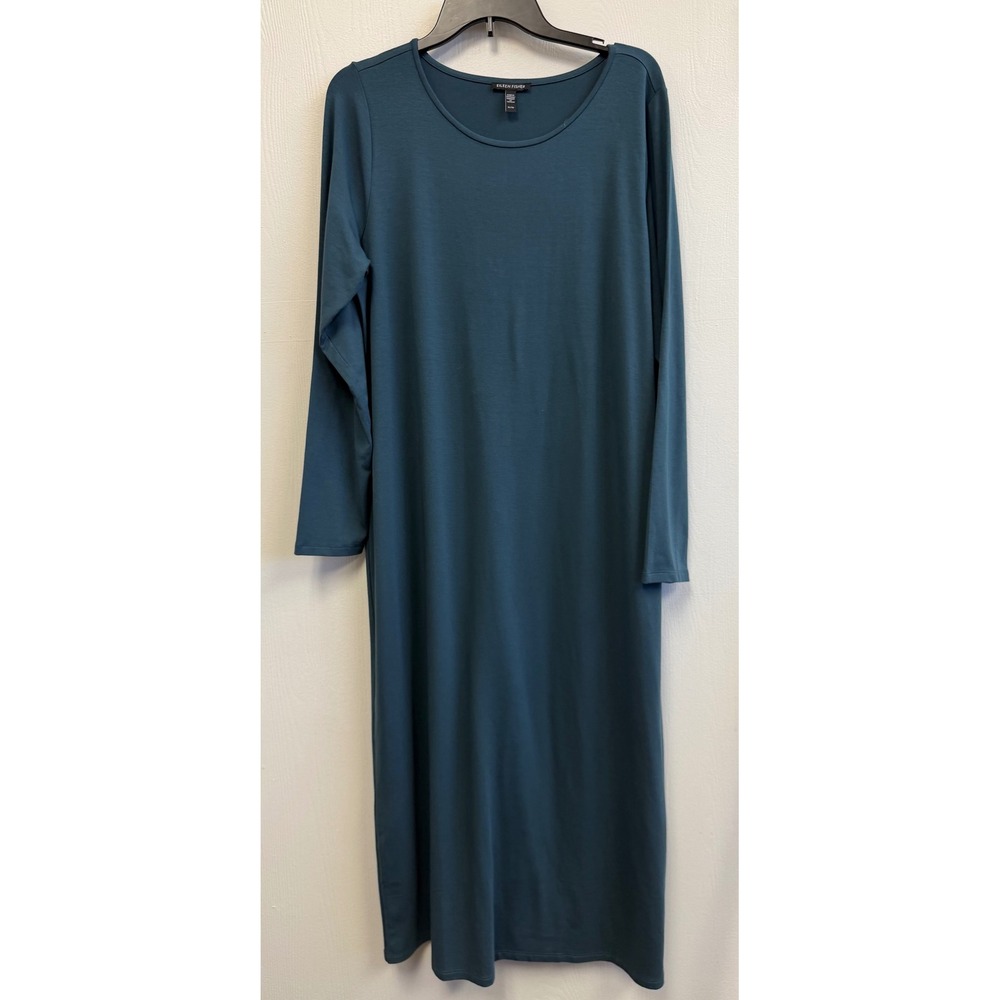 Eileen Fisher Womens XL Teal Tencel Lyocell Stretch Long Sleeve Maxi Dress